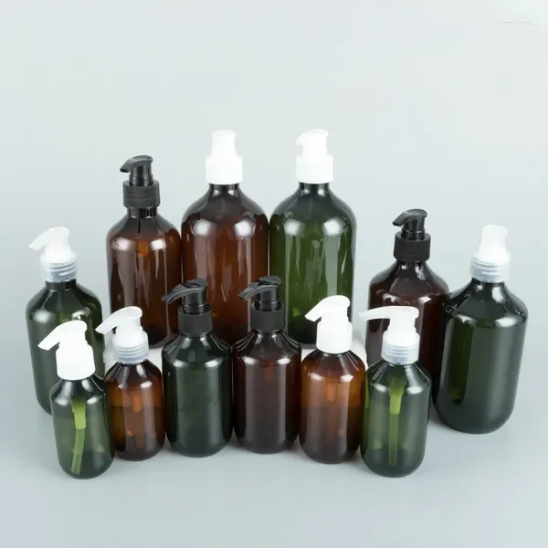 Bottiglie di stoccaggio 100 ml 150 ml 200 ml 300 ml 400 ml 500 ml vuoto verde marrone in plastica in plastica con bottiglia di plastica trucco gel di doccia gel packaging cosmetico