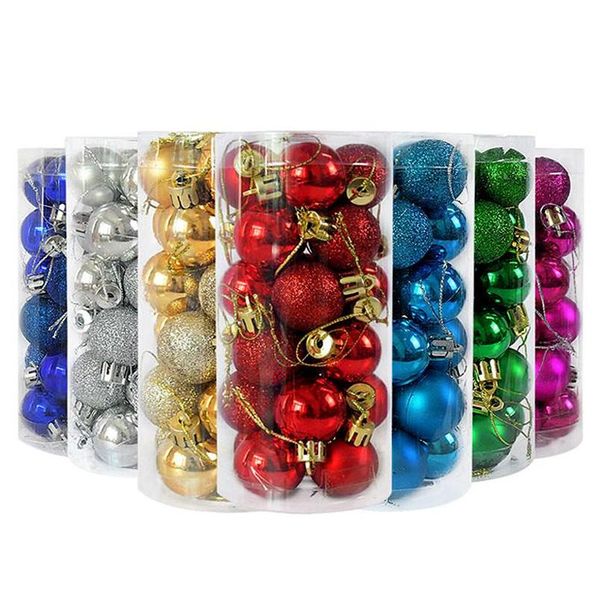 Weihnachtsdekorationen 24pcs 3cm Baumdekorball Bauer Gold Sier Plastikhänge Ornamente für Heimjahr Navidad Drop Lieferung GARDE DHCAQ