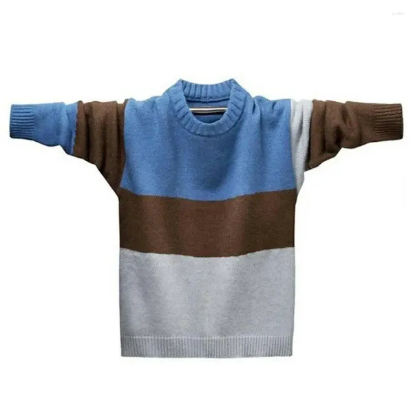 Herrenpullover Männer losen geschnittener Pullover -Farbblöcke mit fit dicker elastischer Pullover für Herbst Winter Wärme Unisex Mitte