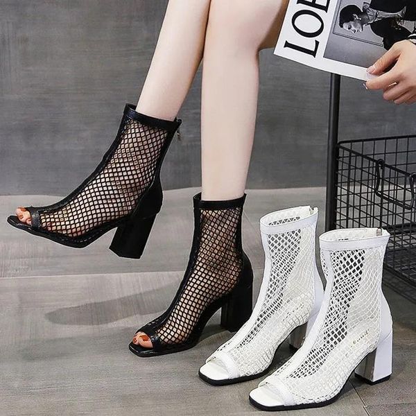 Stivali da donna caviglia stivali mesh scarpe tacco alto donna summe peep toe pompe sexy scarpe da festa femminile bootie zapatos de mujer j501