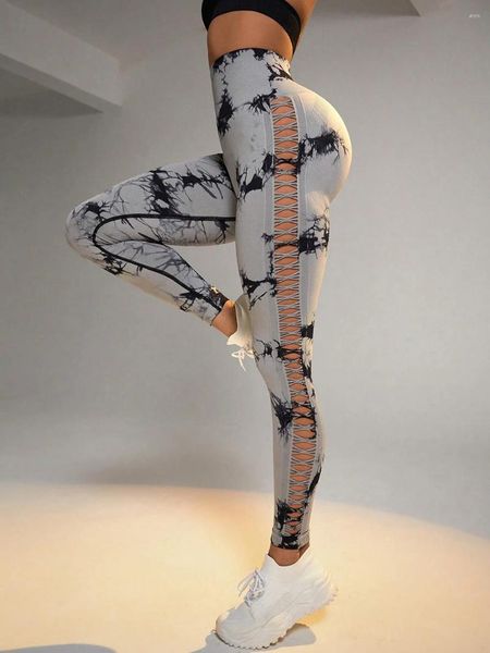 Женские брюки мода сексуальные женщины галстук Dye Hollow Out Leggings Sports Yoga Fitness Sportswear Высокая талия с высокой талией.