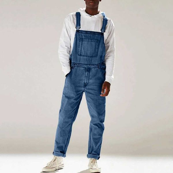 Herren Jeans Streetwear Herren-Multipocket-Denim Bib Overall Casual Denim Jumpsuit Mode männliche Suspender Long Hosen J231222