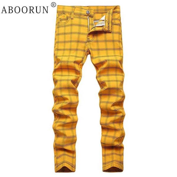 Herren Jeans Aboorun Männer lässige Plaid Striped Jeans Skinny Stretch Bleistift Jeanshose Plus Größe Baumwollhosen für männliche J231222