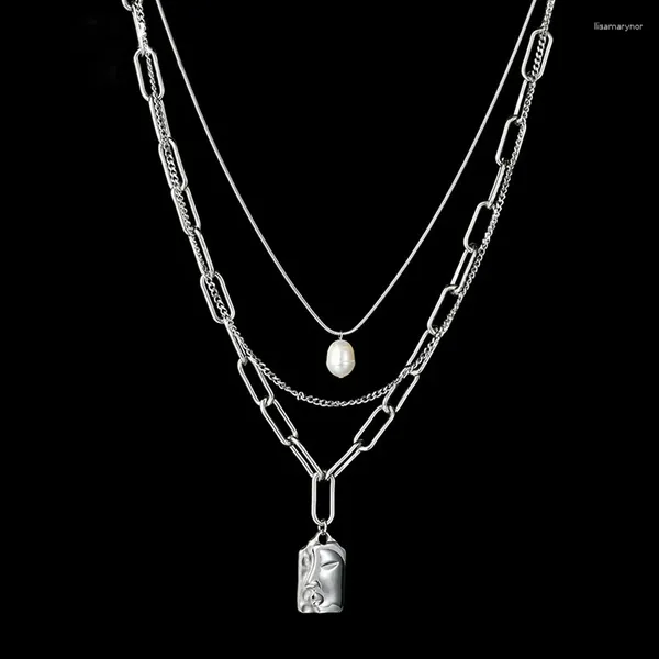 Pendellöder Halsketten Edelstahl Frauen Halskette Hip Hop vielseitige Männerketten Einfacher doppelt schichtgeschichtetes Perlenkragen Kette