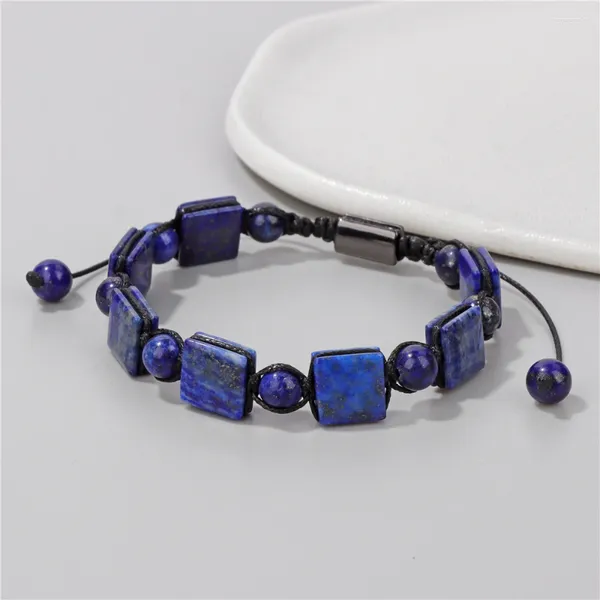 Strand Lapis Lazuli Square Slice Stone Spacer Perlen Armbänder einstellbare runde gewebte Seil geflochten für Frauen Männer Geschenke