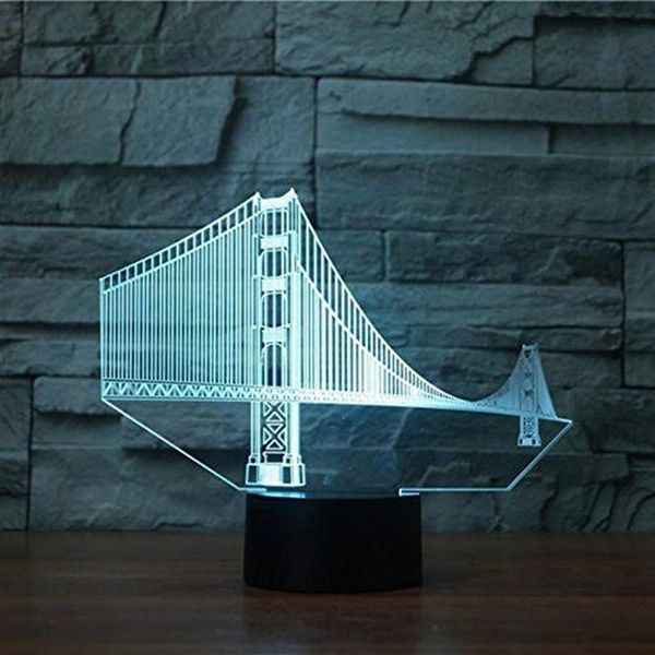 3D Golden Gate Bridge Night Light Touch Table Desk Lampade di illusione ottica 7 Colore Cambiamento Decorazione per la casa Birthday GI284I