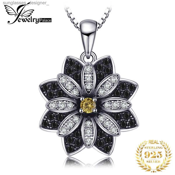 Pingente de colares de pendente Jóia de jóia FLOR NATURAL DE FUSKY GESTZ BLAT Black Spinel 925 Sterling Silver Colar Pinging for Women Fine Fine Jewelry Without Chainl231222