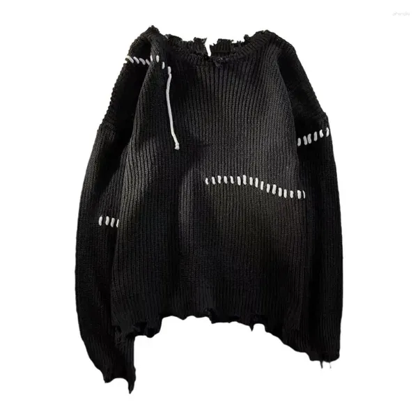 Maglioni maschili maglione lungo maglione a maniche lunghe spallacini per marmellata a maglia calda con dettagli strappati alla larga per l'autunno