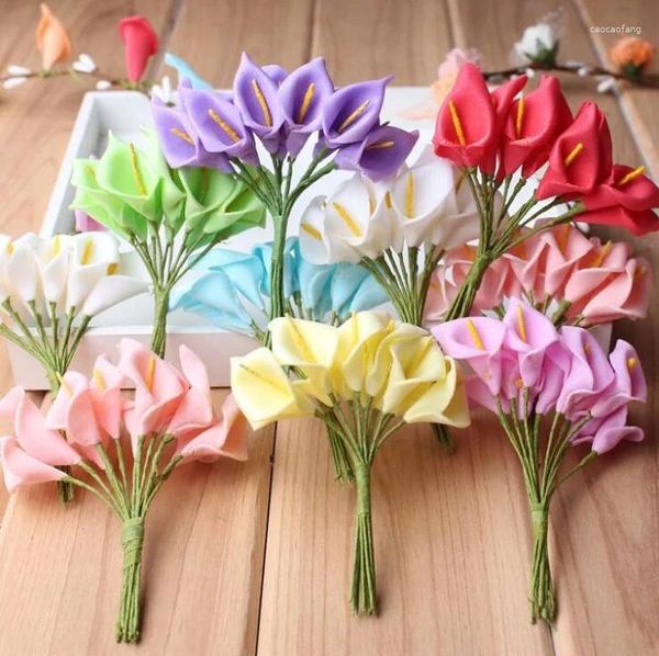 Dekoratif Çiçekler 1.5cm Zambak Köpük Çiçek Calla Buket Hediye Kutusu Scrapbooking Craft Doğum Günü Düğün Dekorasyonu DIY iyiliği için el yapımı