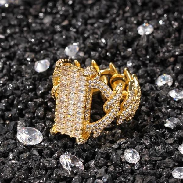 Anelli placcati in oro 18K con pietra CZ ghiacciata fresca hiphop ad anello hiphop design del marchio di lusso hip hop gioielli full dimaond cluster anelli258w