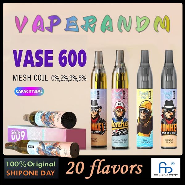 Original Randm Vase 600 Puff Puffs 600 TPD integriert 350-mAh-Batterie 2ml vorgefüllte Pods Vaporizer Kit Mesh Spulen-Einweg-Vape 0% 2% 3% 5% E-Saft-Großhandel