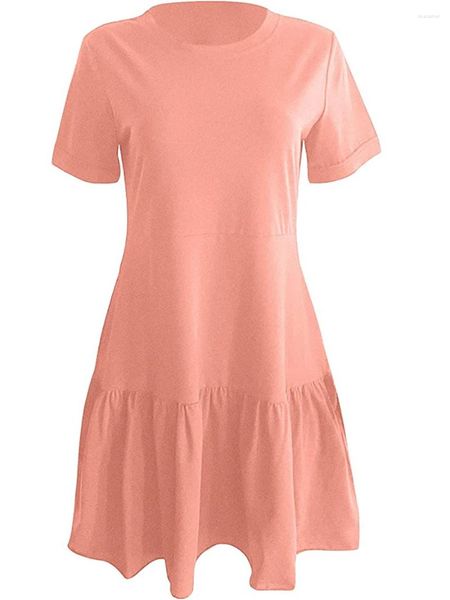 Lässige Kleiderinnen Frauen kurzes T-Shirt Solid Color Sleeve Beach Kleider Sommerkleidung
