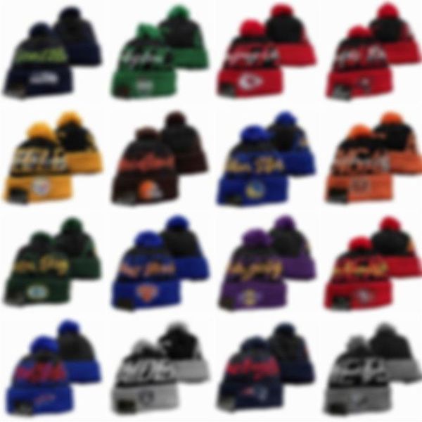 Girados de cores de melhor qualidade com pom de moda clássica Final de beisebol casual All Team Winter Wool Skullies Football Beanie 2938