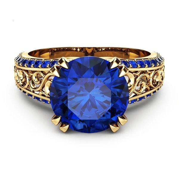 Anéis de casamento Blue Sapphire Flower Rings 18K Dedos dourados Casamento Peridot Anilos de Gemstone Ruby 1Carat Dainty Cirle Rings for Women 231222