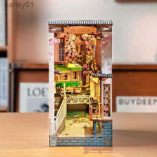 3D Buzzles Robotime Rolife DIY Книга Unook Японский сакура Денсья в серии книг деревянный миниатюрный дом с мебельными кукольными наборами игрушки YQ231222