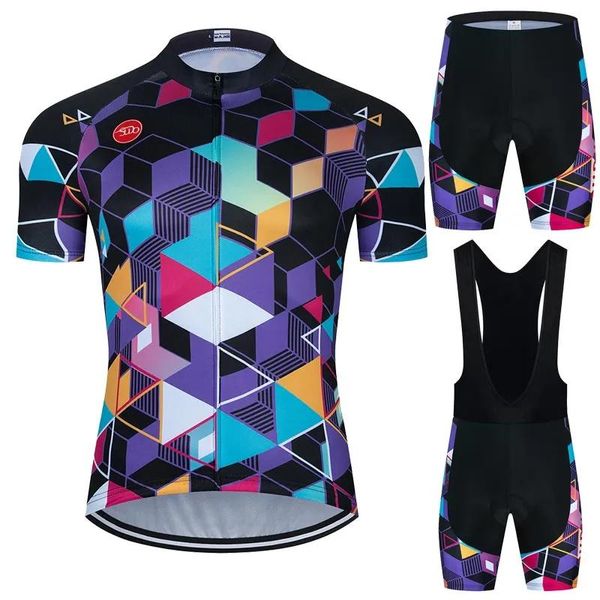 Conjuntos sudu padrão colorido conjunto de camisa de ciclismo verão manga curta e shorts suithigh qualidade material roupas de bicicleta