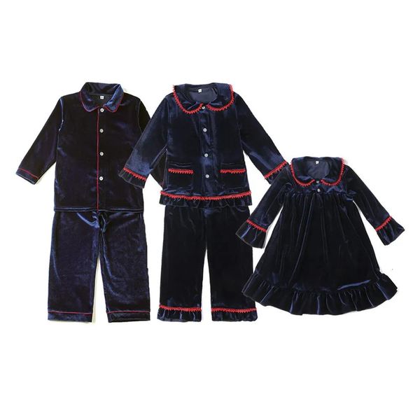 Pamas Großhandel Familie Passende Winter Kleinkind Navy Rot Veet Kinder PJS Kinder Kleidung Baby Mädchen Jungen Weihnachten Pyjamas 23021