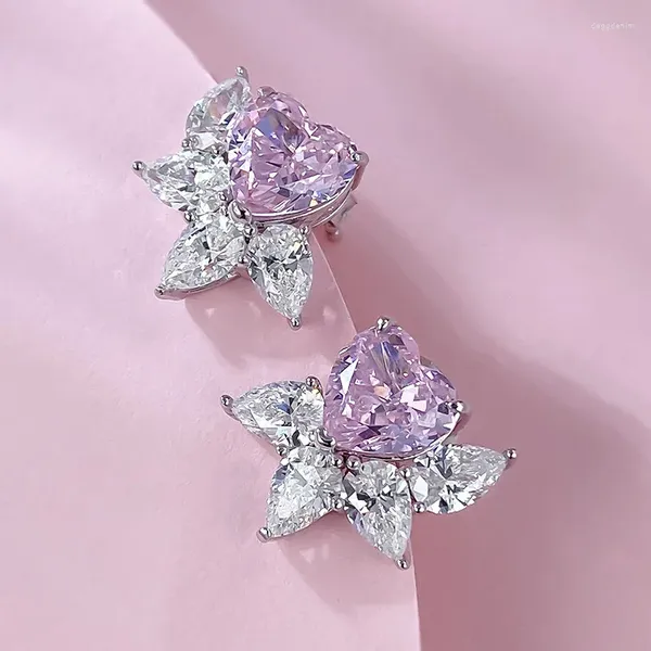 Dangle-Ohrringe umgeben von farbenfrohen Diamanten und rosa 8 herzförmigen leichten luxuriösen Temperament High-End