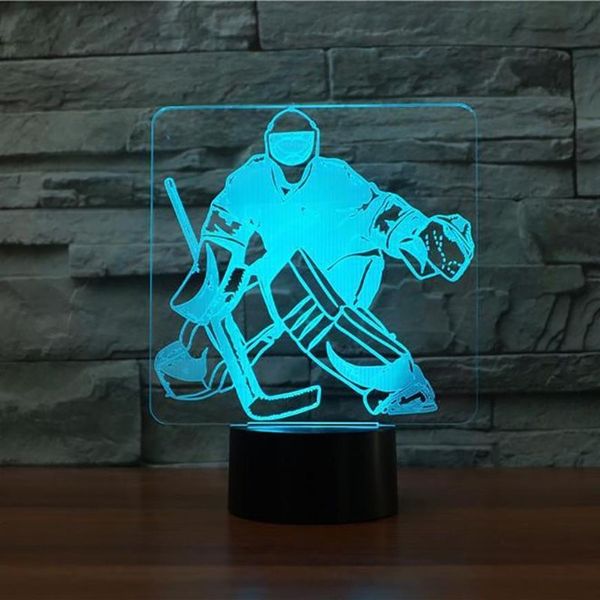 3D ICE HOCKEY GOGALIE MOENCE Lâmpada de mesa 7 Cores Mudança LED Nightlight USB Bedroom Sleep Sports Sports Frens Gifts Decoração de casa297p