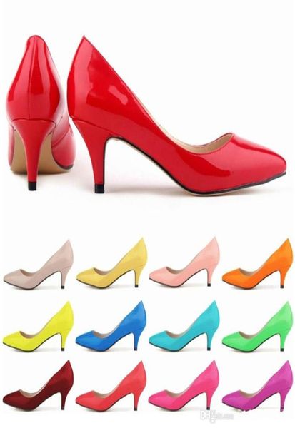 Brand Designertop Qualitäts Frauen sexy niedrige mittlere Kätzchen Heels Schuhe pu Patentlederspitze Zehenpumpen High Heels Schuhe US -Größe 414440479