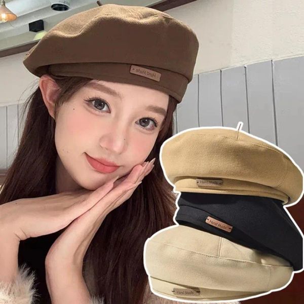 Berets Winter Französische Frauen Beret Mode Künstler Stil warmer Hut Retro einfache Feste Farbe Elegante Mädchen Herbst Britische Schädel Schädel