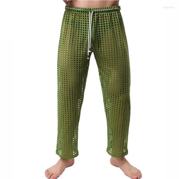 MENOS TERMAIS TERMAIS MENS MENOS TRANSPARENTES MESS Sexy Gay Sleepwear Long Johns Roused Legenda Compressão Legenda Pontas calças