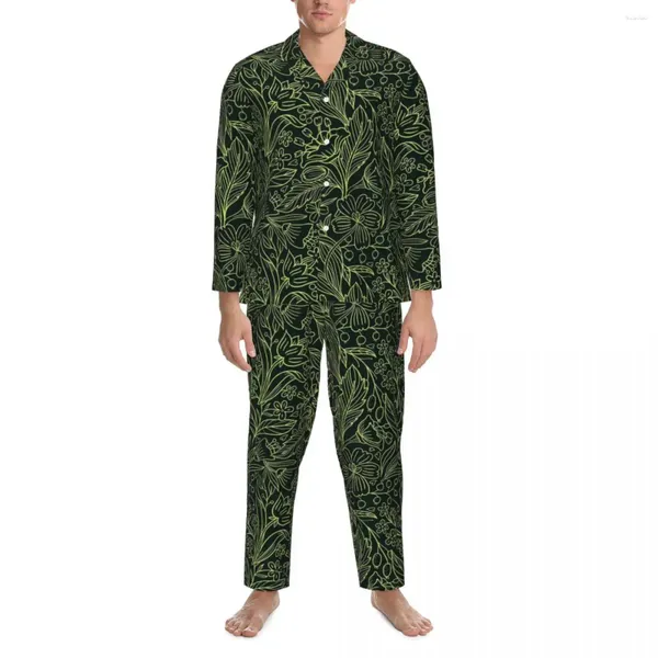 Abbigliamento da uomo da uomo Ditsy floreale di pigiama floreale set verde fiore denso kawaii uomini maniche lunghe Vintage Leisure 2 pezzi abiti da casa di grandi dimensioni 2xl