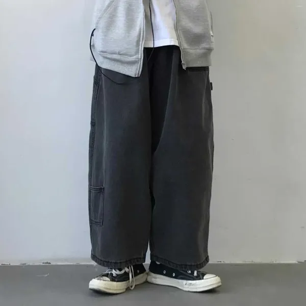 Jeans maschi maschi abbigliamento grigio nero sciolto aderente pantaloni gamba larga angosciata harajuku denim
