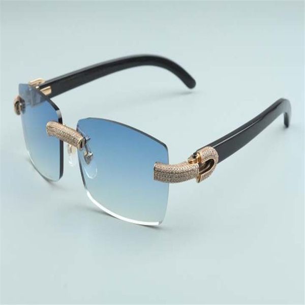 2020 Lenti quadrati Diamonds Micro-Pave Occhiali da sole Black Natural Buffalo Horn Temples M-3524012-D per unisex size56-18-140298k