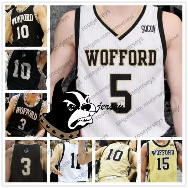 Jam Custom Wofford Terriers College Basketball Black Gold White Qualsiasi nome Numero n. 3 Fletcher Magee 33 Cameron Jackson 10 Nathan Hoover Maglie