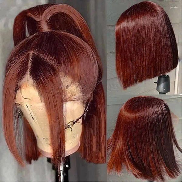 Red Brown reto Bob peruca 13x1 perucas frontais de renda para mulheres cabelos humanos brasileiros #33 colorido na venda de folga pré -arrancada