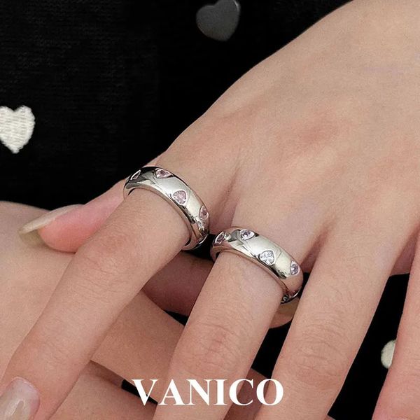 Anéis de casamento Minimalista Love Heart Cubic Zirconia Band Rings 925 Sterling Silver Polished Plain White e Pink Heart Shape Crystal Open Ring 231222