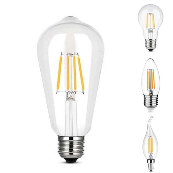 Bulbs Edison LED Bulb E27 E14 Light vintage 220V 4W Tungsteno bianco caldo Tungsteno Transparente Energia Risparmio Sicurezza 210T210T210T