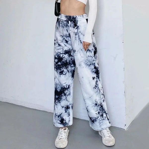 Calça feminina tie-dye 2023 primavera no verão streetwear largo perna larga cintura alta feminina feminina reta calça reta