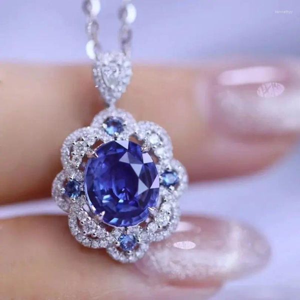 Clusterringe SFL2023 Sapphire Ring Real Pure Pure 18k Sri Lanka Maisblume Blaue Edelsteine ​​2.89ct Diamonds Stones weiblich