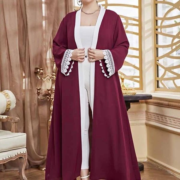 Cardigã de mussell de roupas étnicas para mulheres de manga longa ABAYA KAFTAN TURCO DUBAI RED TEMPERAMENTO CHIFFON ISLAM feminino