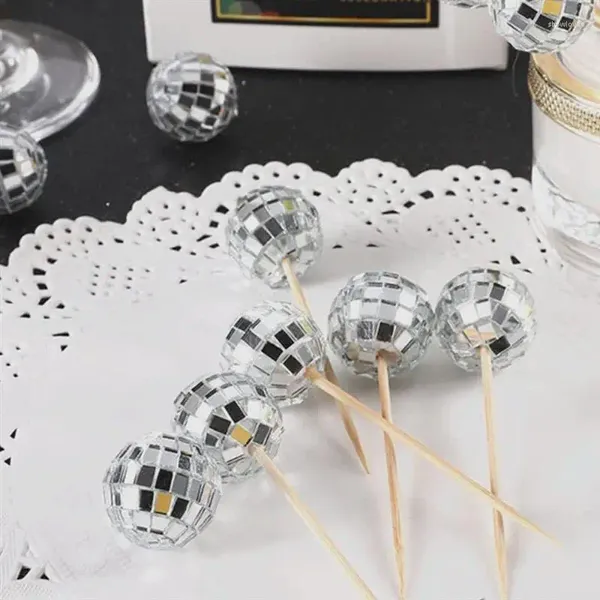 Decorazione per feste da 12 pezzi Disco Cake Sign Ball Pick Decorazioni Mini Barzze di carta Inserto Card Inserto Decorativo Wood Glass Wedding