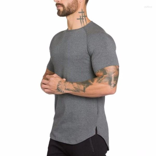 Мужские рубашки с твердым цветом длинной спортивной футболка с короткими рукавами