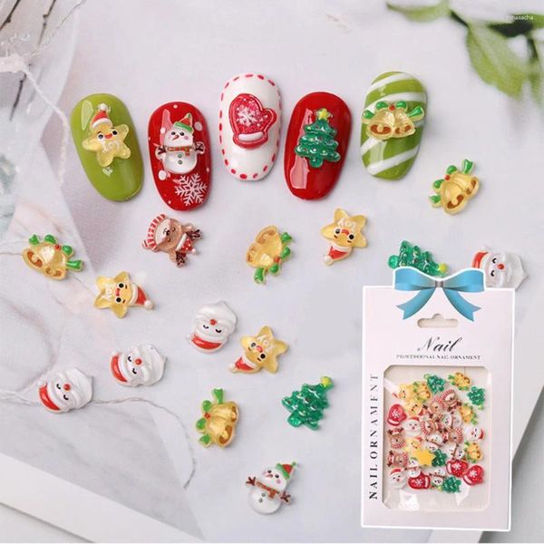 Decorações de arte da unha 30pcs/resina de pacote Charms de Natal 3D Rhinestone Nailart Santa Snowman Ano Decoração Acessórios