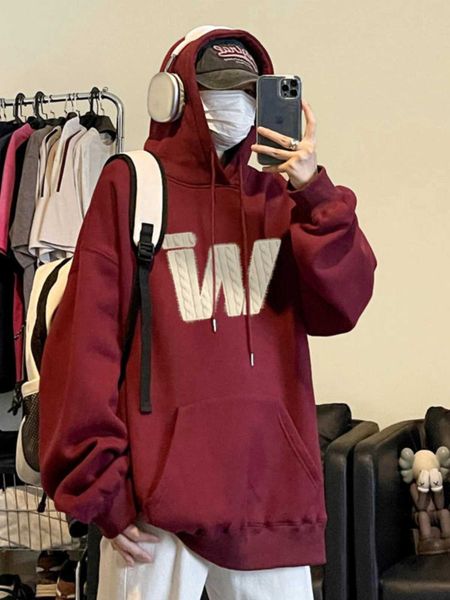 Herren Hoodies Sweatshirts Oversize American Retro Wein Red Pullover Herbst und Winter schweres Mantel mit Kapuze mit Langarmmarke Langschläfe Top China-Chic-Marke