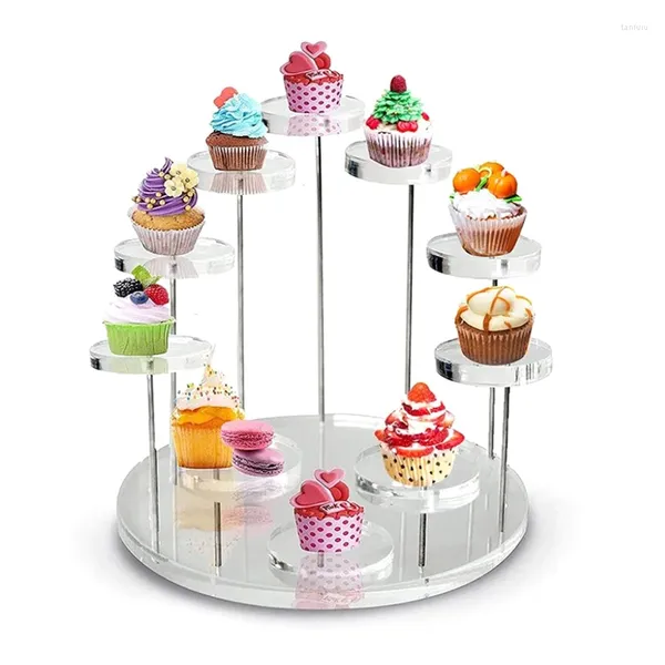 Dekorative Teller mehrschichtiger Runde Kuchen Dessert Display Rack Schmuckstand Acrylringregal für Hochzeits Geburtstagsfeier