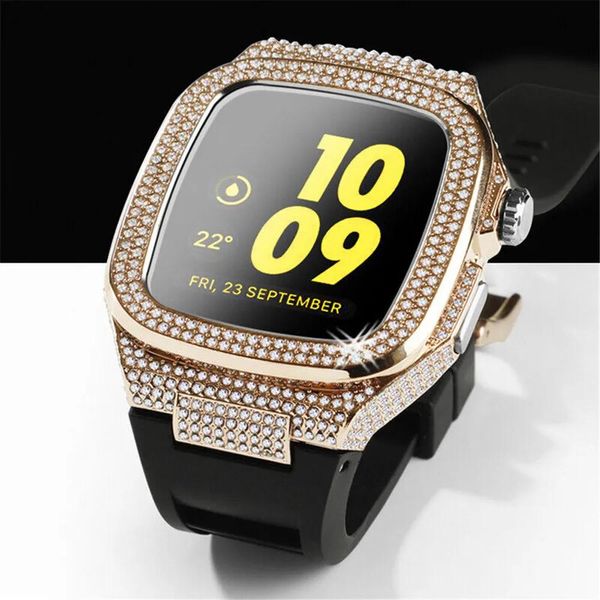 Casi AP Mod Kit Bling Diamond Case per Apple Watch Series 8 7 6 5 4 SE Soft Silicone Band 44mm 45mm