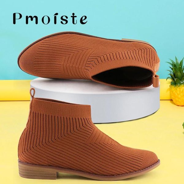 Stiefel Frauen -Knöchelstiefel Stärke Modedesigner Strickstiefel für weibliche komfortable Elastizität Damen Frühling Herbstschuhe große Größe 41