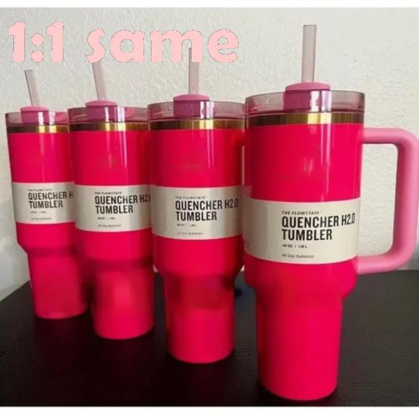 ABD Stok Pembe Geçit Töreni 40oz Söndürücü H2.0 Kupa Kupaları Kamp Seyahat Araba Kupası Paslanmaz Çelik Tumbler Silikonlu Silikonlu Silinli Tutarla Sevgililer Günü Hediyesi 1: 1 Aynı Logo GG0113