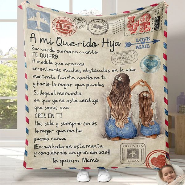 Flanela Blangeta Mi Hija Carta para minha filha Express Love Versão espanhola Sofá Throw Blanket Ação de Graças Dias do Dia do Dia de Ação de Graças 231221