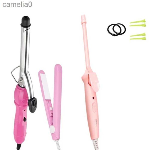 Hair Curlers Straighteners New Hair Styling Set 9mm Curling Iron 16mm Curler Iron Mini Straightener Rubber Band Duckbill Hair Clip Big Wave Wool Roll 220vL231222