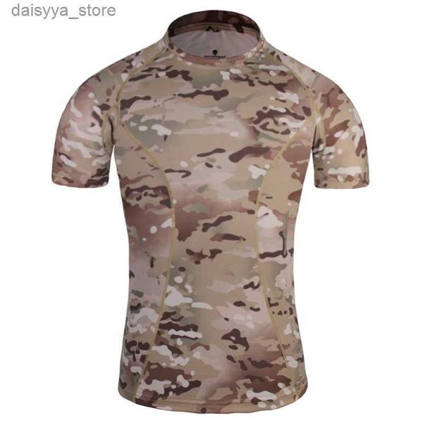 Camisetas táticas da pele tática da pele tática camada de base apertada camisetas de camuflagem de camuflagem de capa esportes ao ar livre camiseta de suor EM8605L231222