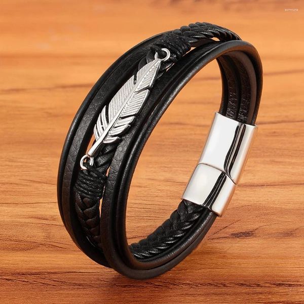 Bracelets de charme XQNI Combinação de couro multi-camada Pequenos acessórios de estilo simples de aço inoxidável masculino Classic Gift Big Sale