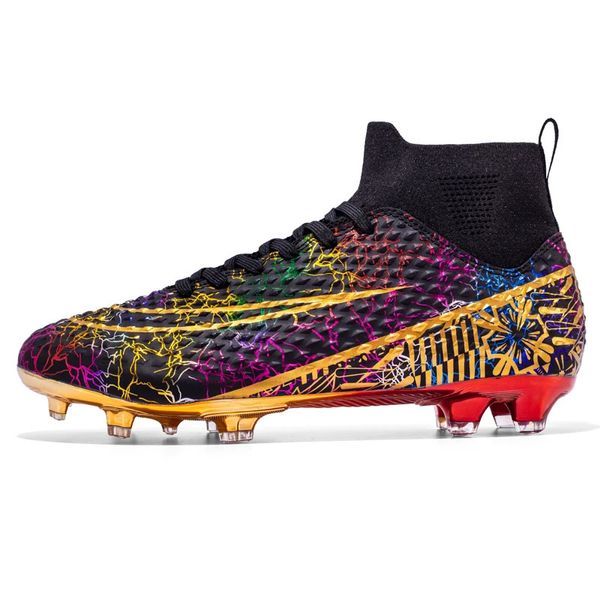 Mens High Top Soccer Shoes без скольжения Spike Football Boots золоты