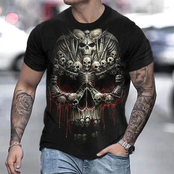 Camisetas masculinas crânio de verão t-shirts de estampa de streetwear Horror masculino Mulheres moda de tamanho curto camisa de manga curta